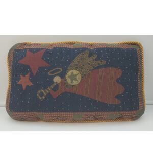 Beautiful Christmas Folk Art Flying Angel Pillow with Gold Rope Around Pillow